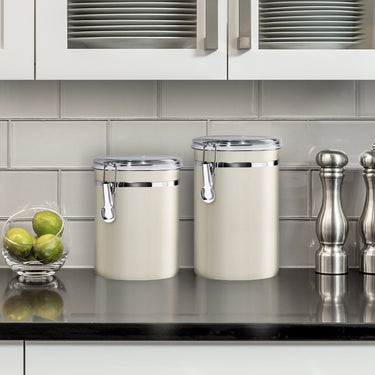 Oggi Stainless Steel Kitchen Canister 47 fl oz, Gray - Airtight Clamp Lid, Clear See-Thru Top - Ideal for Kitchen Storage, Food Storage, Pantry Storage. Large Size 5